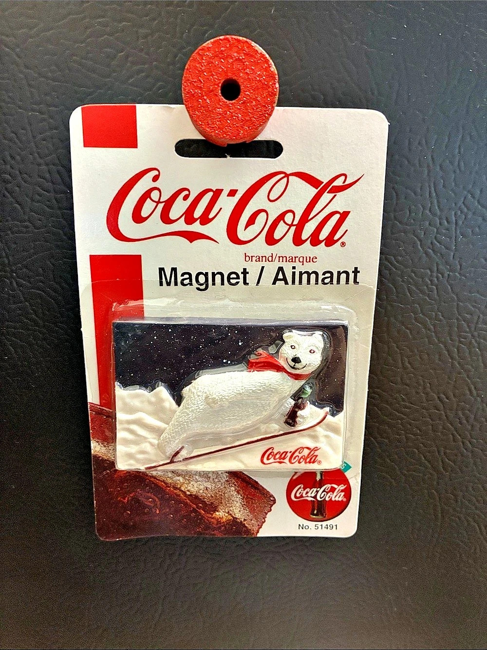 Coca-Cola Polar Bear Skiing Magnet No. 51491 White & Red